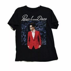 Panic at the Disco Mens Black T Shirt Graphic Print Crew Pullover Short Sleeve L